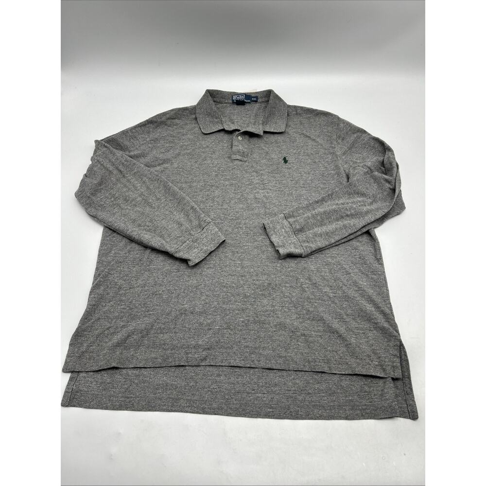 VINTAGE Polo Ralph Lauren Men’s Size XXL GRAY Long Sleeve Polo Shirt 100% Cotton